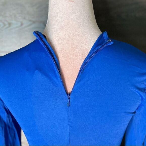 Farm Rio 🌴🦜🌺 Vivid Bright Blue Long Sleeve, High-Neck Bodysuit, Size XXS. NWT - Picture 6 of 16